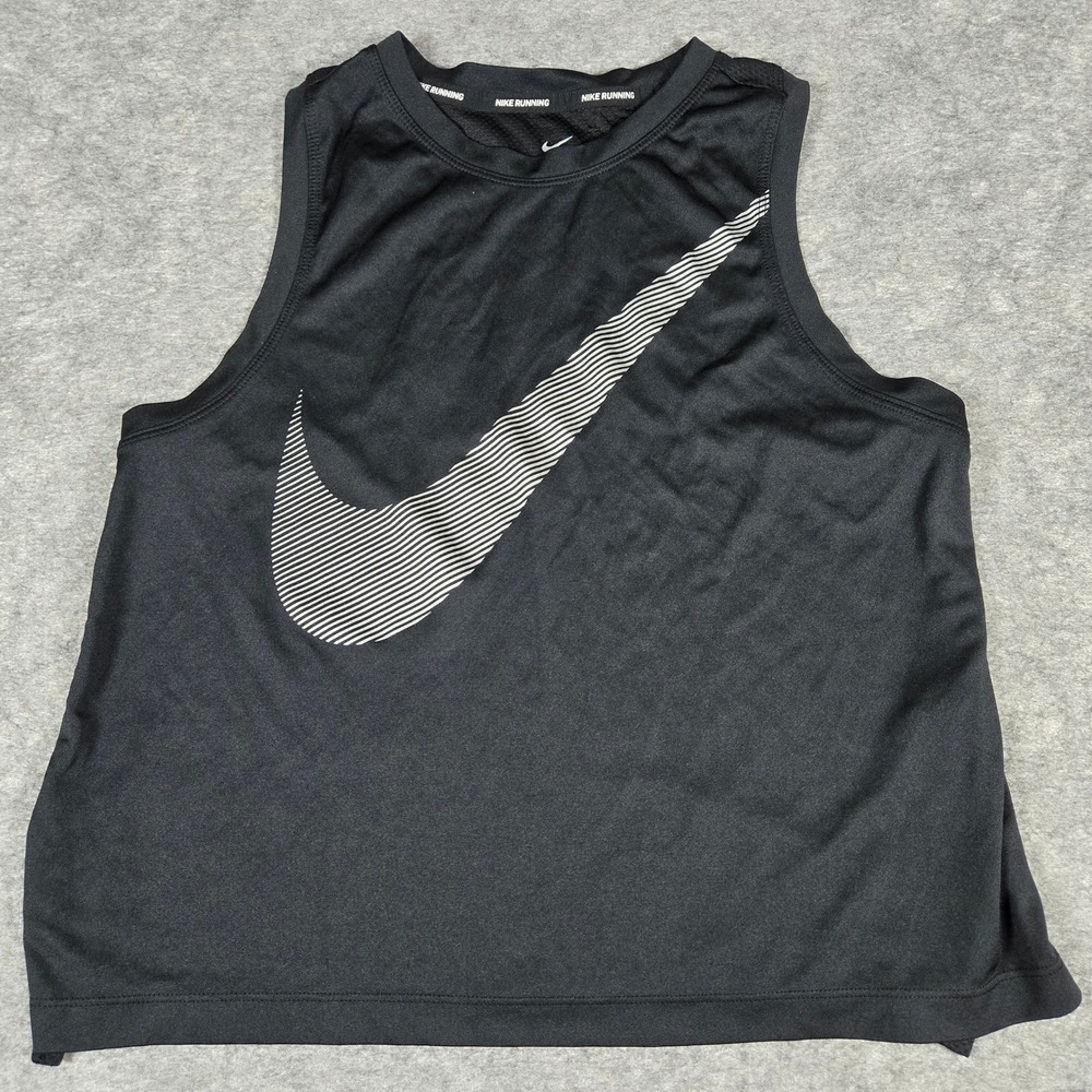 Nike Womens Black Dri-FIT Swoosh Graphic Running Tank Top Medium